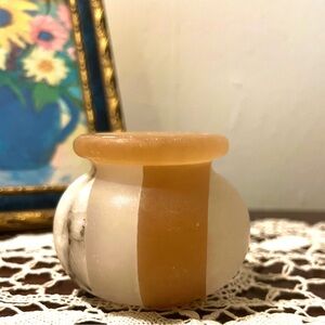 Vintage Italian Alabaster 3x3 Striped Stone Pot - Ali Volterra Handmade